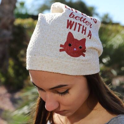 201 Life is better with a Cat Beanie Hats, Printed Beanies