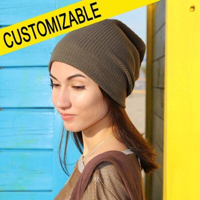 300 Beanies in Dark Mud-Colored Cotton Rib, Beanie Hats