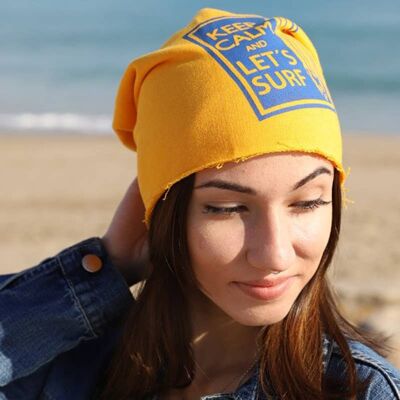 457 Surf Life Beanie - Yellow Sweatshirt Fabric, Printed Hat