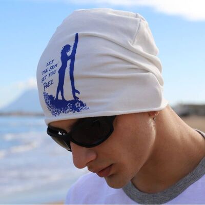 445H Let the Sea Set You Free, Cream Beanie Hats, Printed