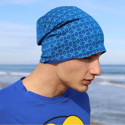 427H Turquoise Stars - Beanie Hat in Blue Sweatshirt Fabric