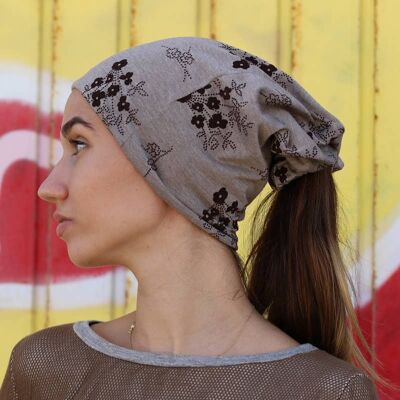 143 Ponytail Beanie Hat with Flocked Print, Bestseller Hat