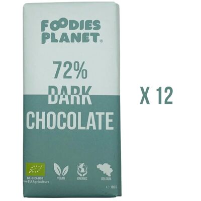 Chocolate negro belga 72% - Vegano y orgánico - 12 x 100 g