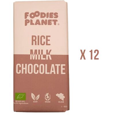 F-P 303 Chocolate con leche de arroz belga - Vegano y orgánico - 12 x 100 g