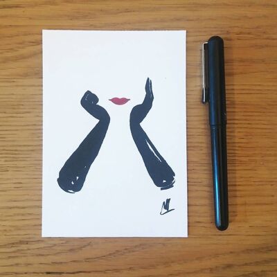 Grußkarte - Schwarze Handschuhe und rote Lippen -