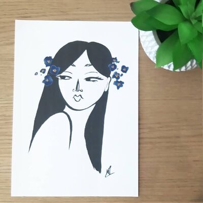 Golden Print Poster - Blue Flower -