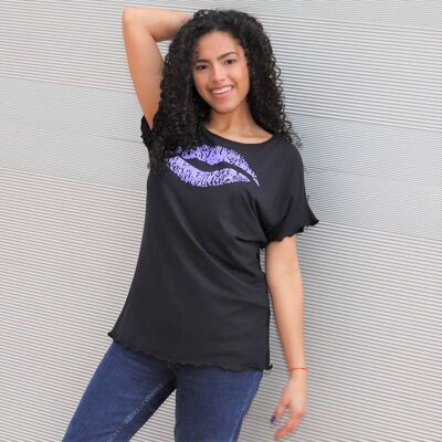 TEE737 Lilac Lips T-shirt, Soft tees, black teeshirt, kimono