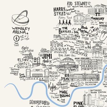 Cartes musicales dessinées à la main des villes du Royaume-Uni - Cadre en bois blanc satiné A3 - Manchester 2