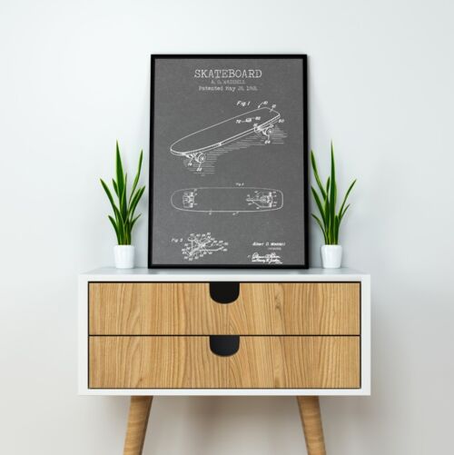 Skateboard Patent Print - Standard Black Frame - Blue