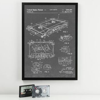 Tape Cassette Patent Print - Deluxe White Frame, with Glass Front - Gris 2