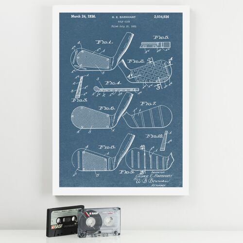 Golf Club Patent Print - Deluxe White Frame, with Glass Front - Grey
