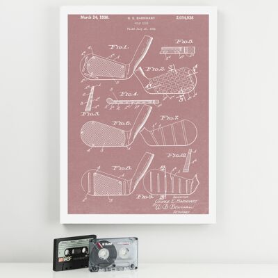 Golf Club Patent Print - Deluxe White Frame, with Glass Front - Pink