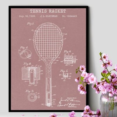 Estampado de patente de raqueta de tenis - Marco negro estándar - Rosa