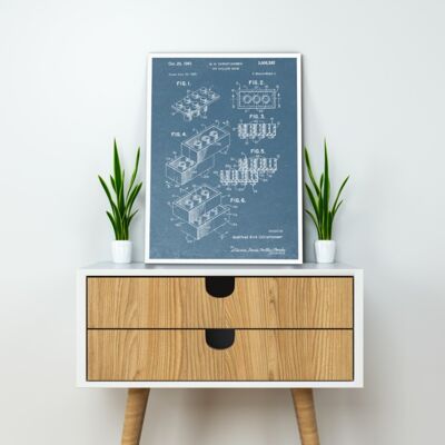 Lego Patent Print - Standard Black Frame - Blue