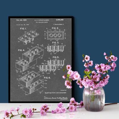 Lego Patent Print - Deluxe Black Frame, with Glass Front - Grey