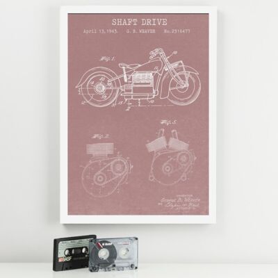 Motorbike Patent Print - Standard Black Frame - Pink