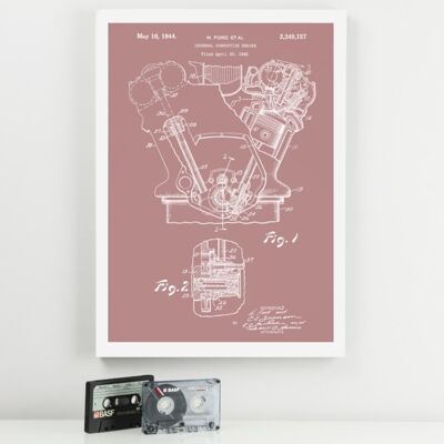 Engine Patent Print – Schwarzer Standardrahmen – Pink