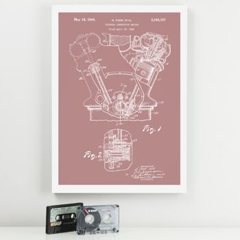 Engine Patent Print - Cadre noir standard - Rose