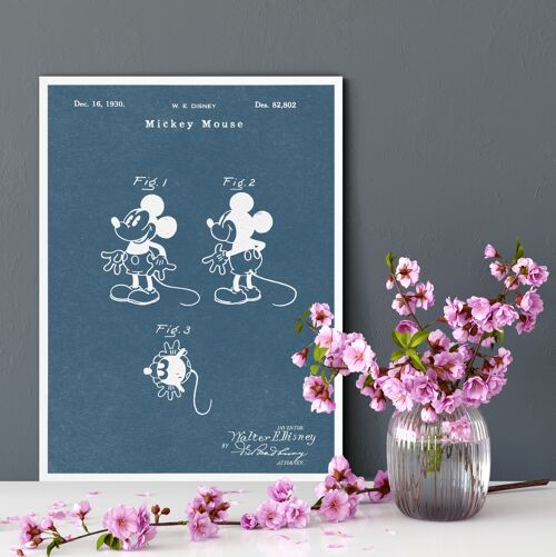 Mickey Mouse Patent Print - Deluxe Black Frame, with Glass Front - Blue