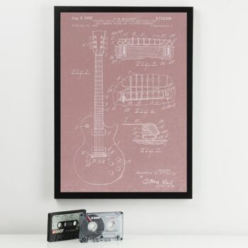 Guitar Patent Music Print - Cadre blanc de luxe, avec façade en verre - Rose