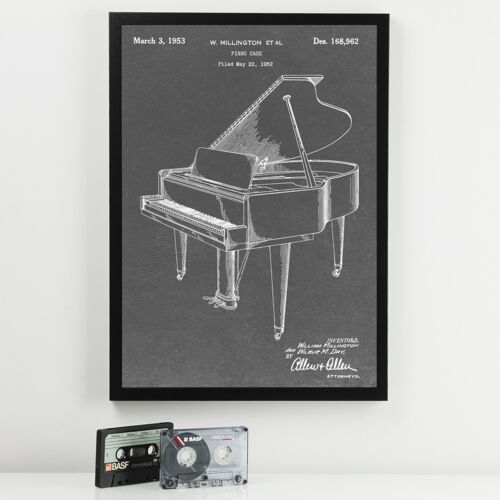 Piano Patent Music Print - Standard White Frame - Blue