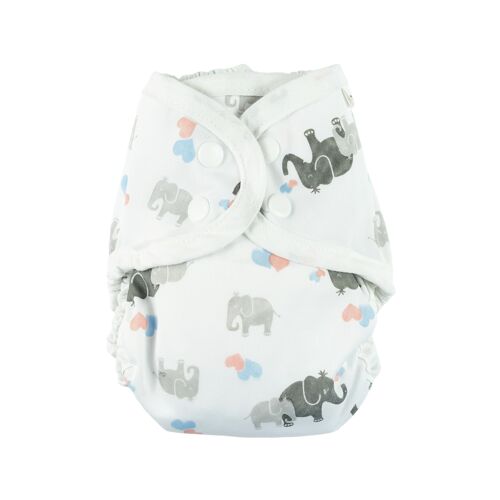 MuslinZ Washable Nappy Wrap Cover Size 1 Elephants & Hearts Print