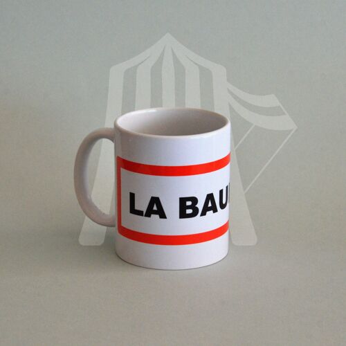 Mug blanc impression nom de la ville PERSONNALISABLE encadrement rouge écriture noire