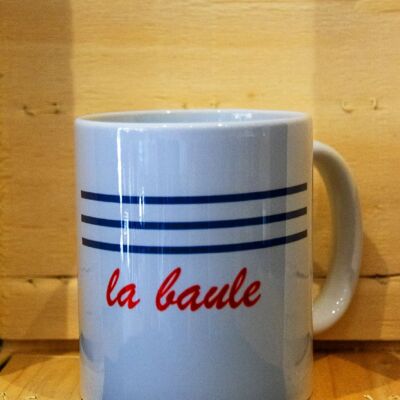 Taza blanca PERSONALIZABLE estampado lineas rojas escritura azul