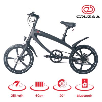 E Bike Cruzaa Pedal-assist Bluetooth Bicicleta eléctrica Carbon Black - Alcance de hasta 60 km