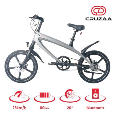 E Bike Cruzaa Bicicletta elettrica Bluetooth a pedalata assistita Grigio canna di fucile - Portata fino a 60 km