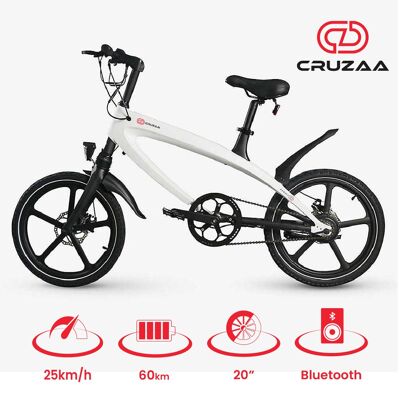 E Bike Cruzaa Pedal-assist Bluetooth Electric Bike Racing White - Up to 60km Range