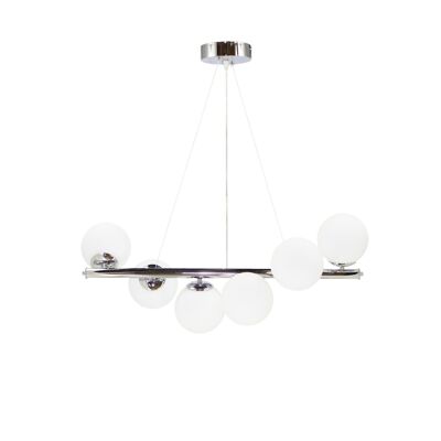 Plafoniera Twist con 6 lampadine, vetro tondo, cromo-bianco