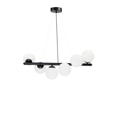 Twist ceiling light with 6 bulbs, round glass, black and white