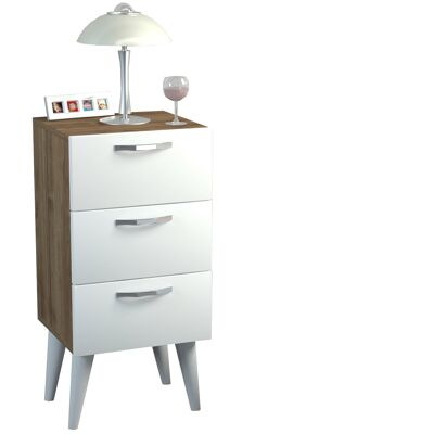 Bedside table 3 compartments Bellini White Walnut