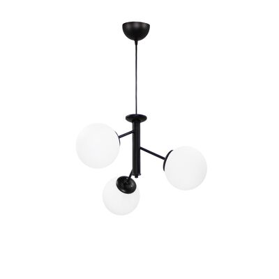 Ceiling light asymmetrical 3-flames round black and white glass