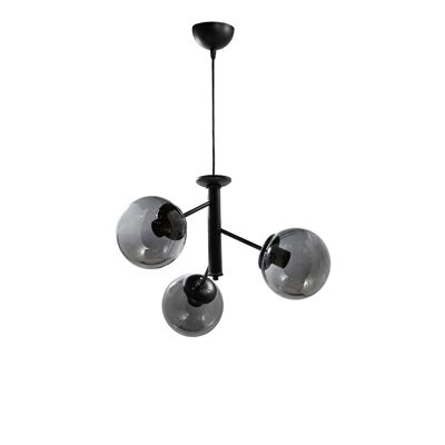 Plafonnier asymétrique 3 lampes rond verre noir-gris
