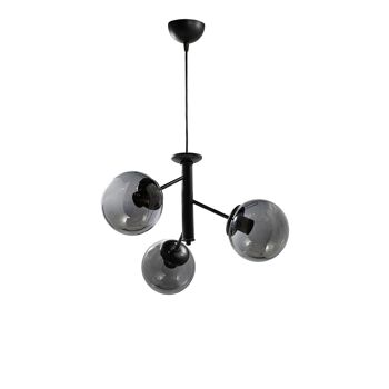 Plafonnier asymétrique 3 lampes rond verre noir-gris 1