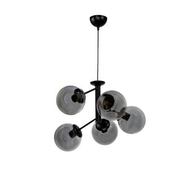 Ceiling light asymmetrical 5-lamp round black-grey glass