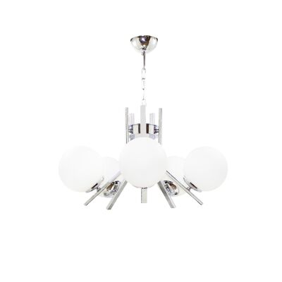 Plafoniera Elegance con 5 lampadine, vetro tondo, cromo-bianco