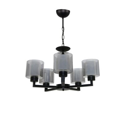 Plafonnier London 5 flammes double vitrage noir-gris