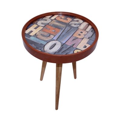 Side table Alphabet Set of 3 3D with round glass brown
