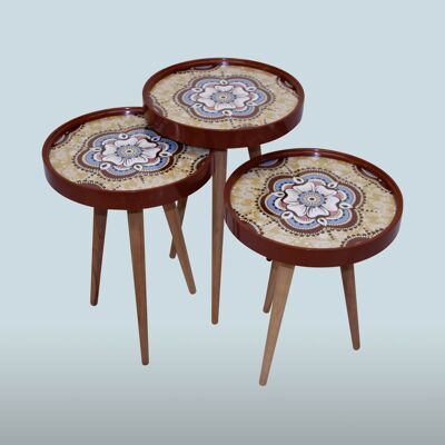 Side table Dantel1 set of 3 3D with glass round brown
