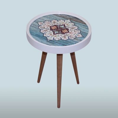 Set of 3 Ceramic Side Tables 3D with Glass Round Blue CM01