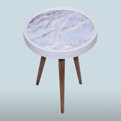 Marble2 Set de 3 Tables d'Appoint 3D avec Verre Rond Blanc CM19