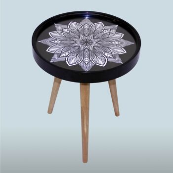 Set de 3 tables d'appoint fleurs étoiles 3D avec verre rond noir 2