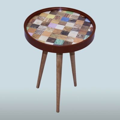 Side table cube set of 3 3D with glass round brown