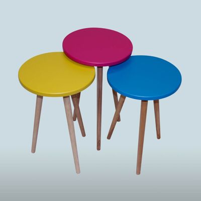 Side table set of 3 round lacquer rainbow1