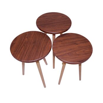 Table d'appoint set de 3 ronde laquée marron 2