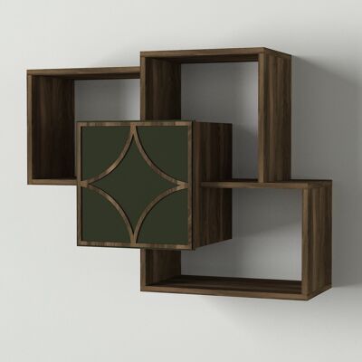 Arco wall shelf with dark green walnut door