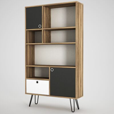 Caramel bookcase with anthracite walnut metal feet